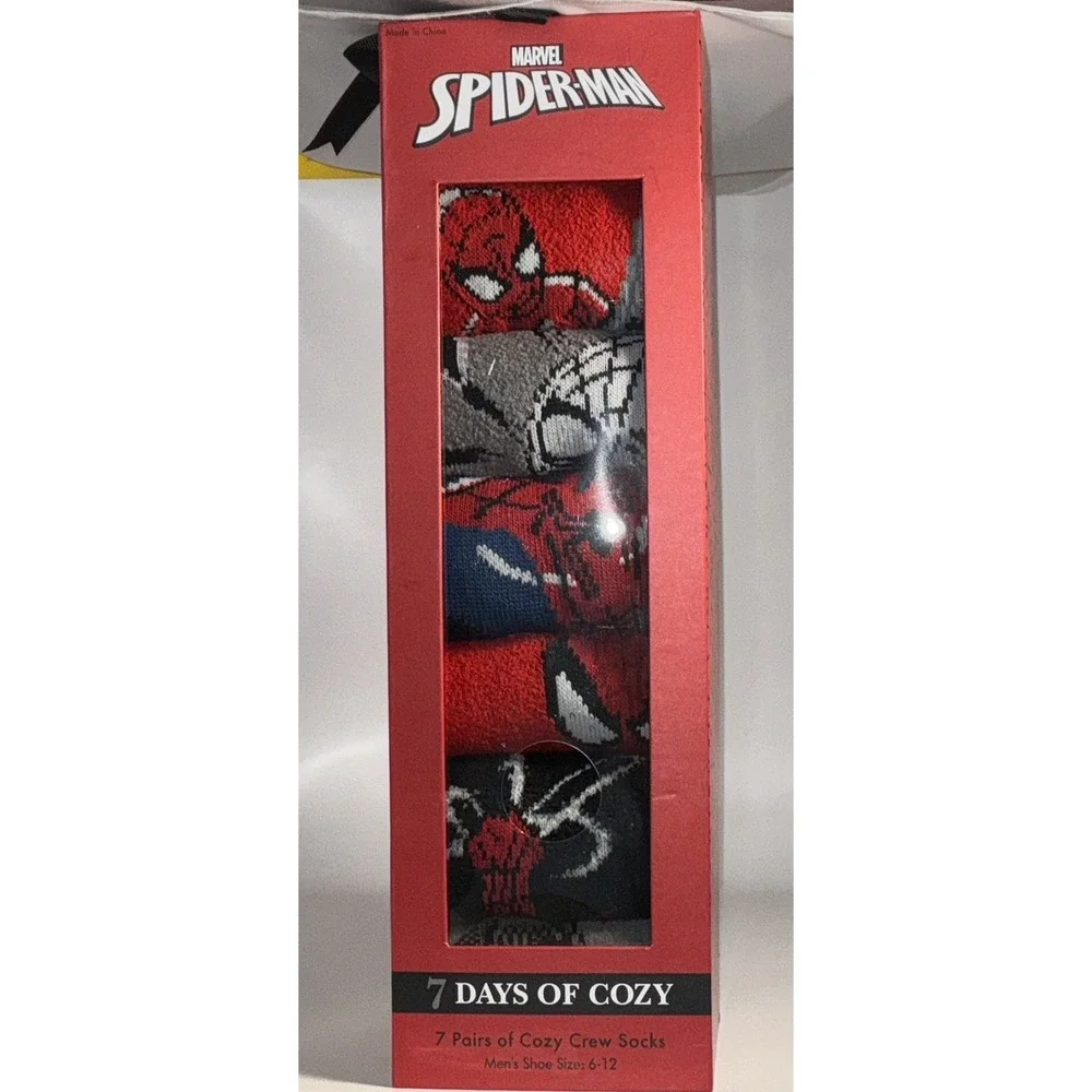 Marvel Spider-Man Men's Cozy Crew Socks 7-Pack Gift Box Set Shoe Size 6-12 NEW